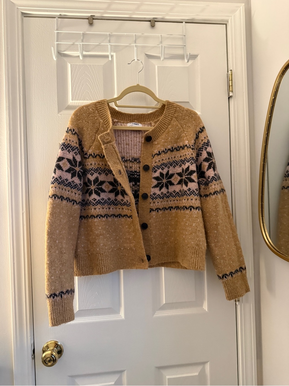 Old Navy Tan Fair Isle Button-Up Cardigan Sweater Size Large